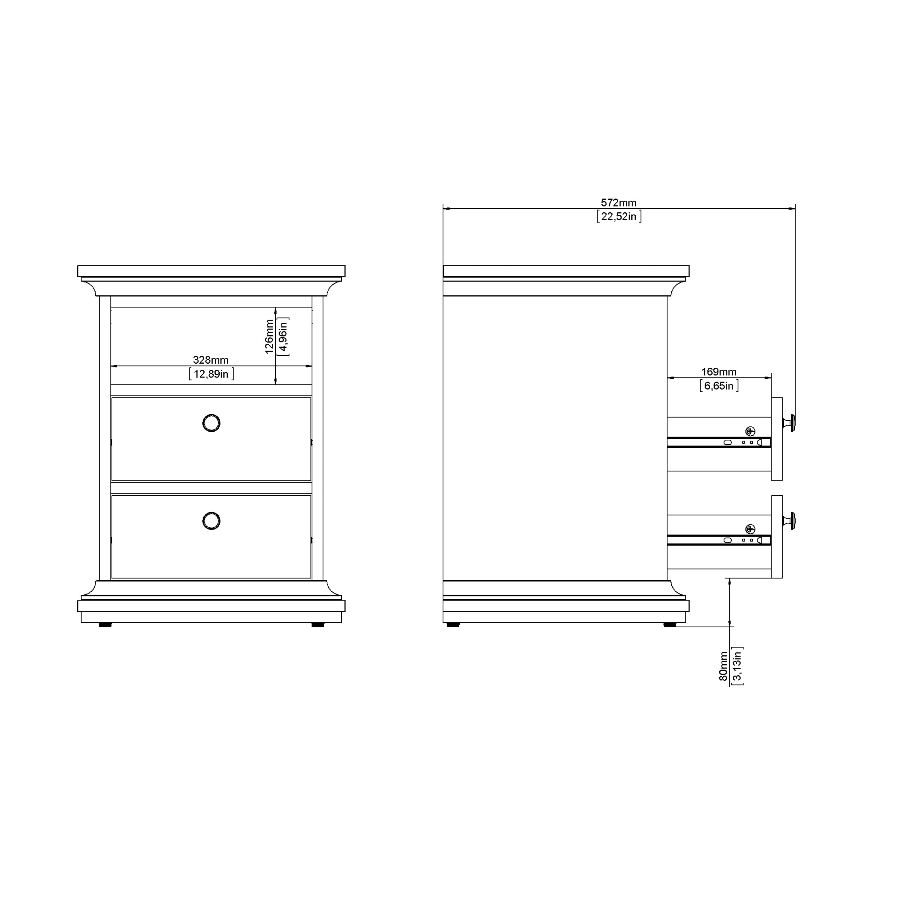 Paris Bedside 2 Drawers in Matt Grey