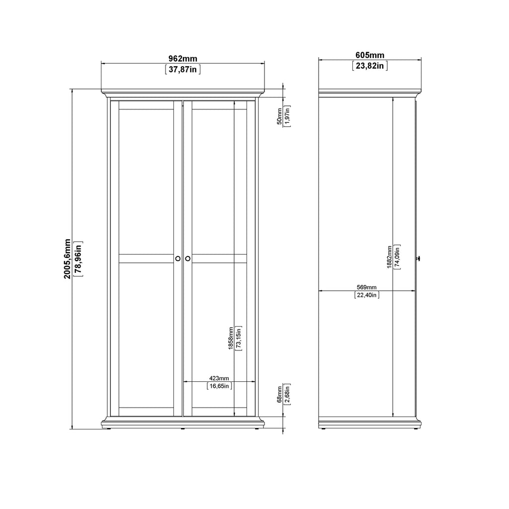 Paris Wardrobe with 2 Doors in White