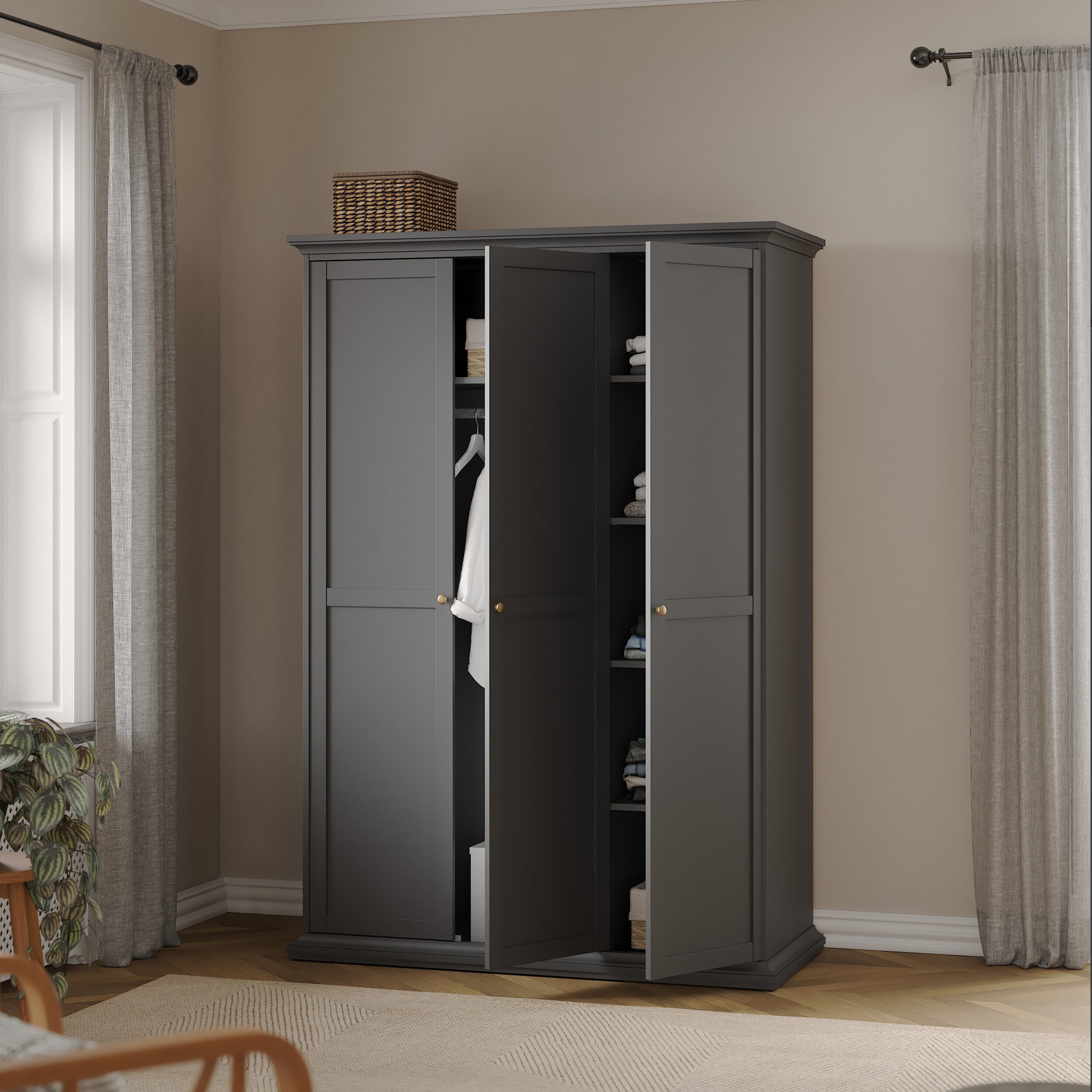 Paris Wardrobe with 3 Doors in Matt Grey