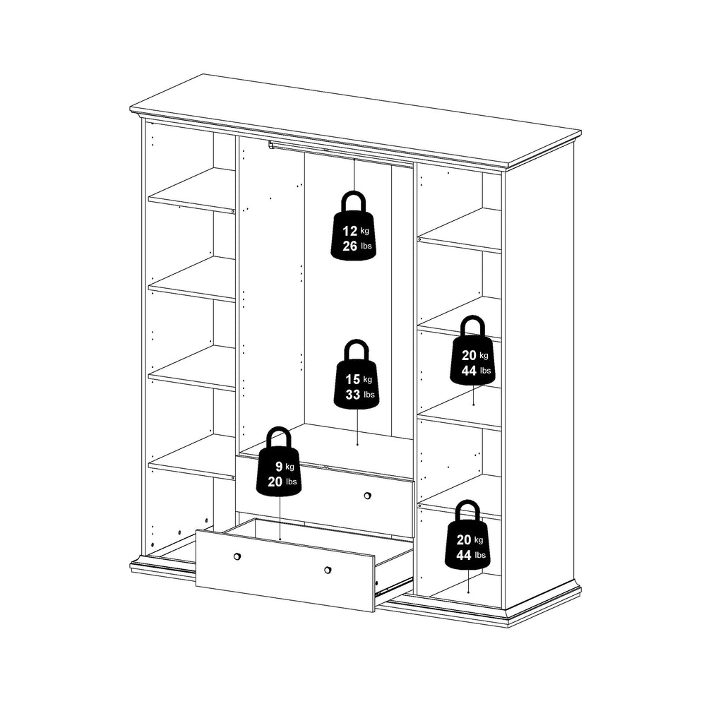 Paris Wardrobe with 4 Doors and 2 Drawers in White