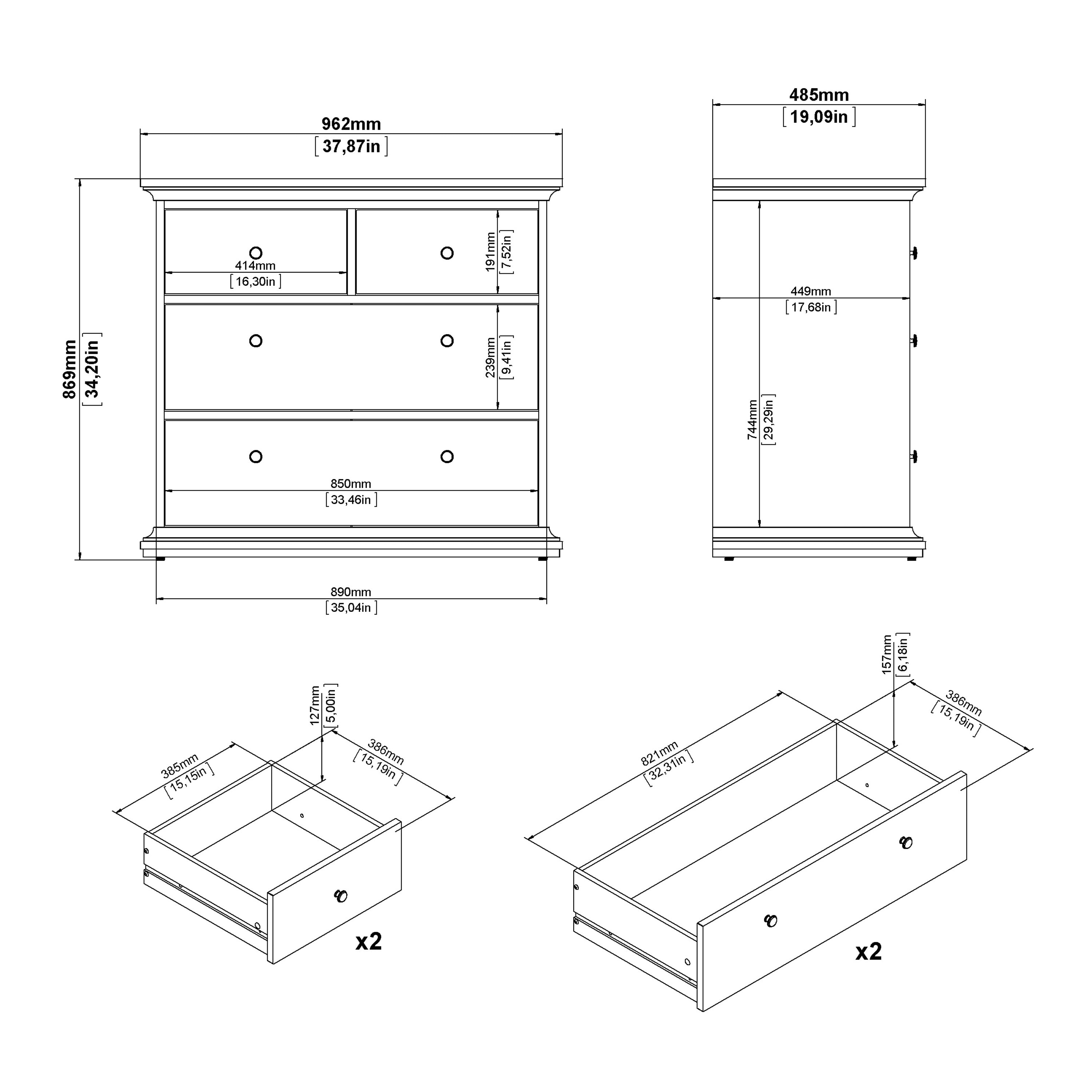 Paris Chest of 4 Drawers in Matt Grey