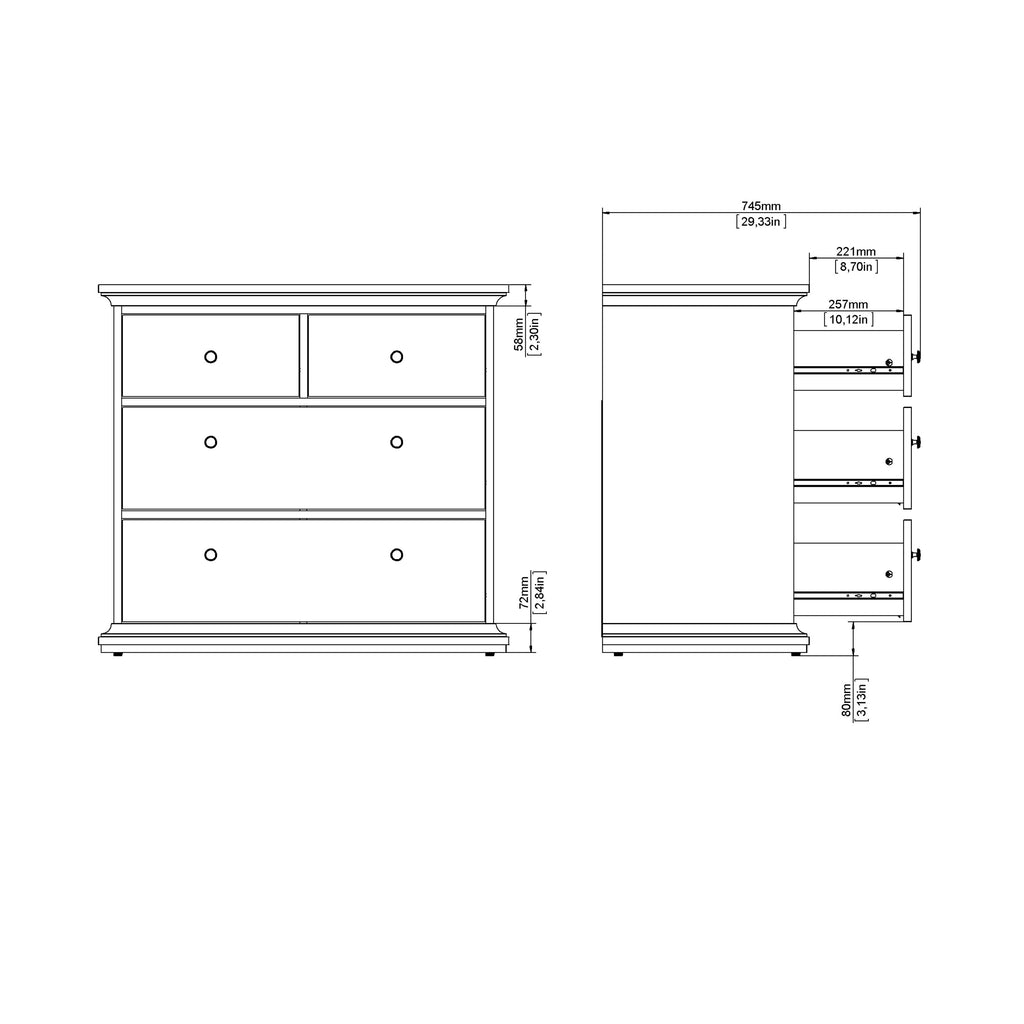 Paris Chest of 4 Drawers in Matt Grey