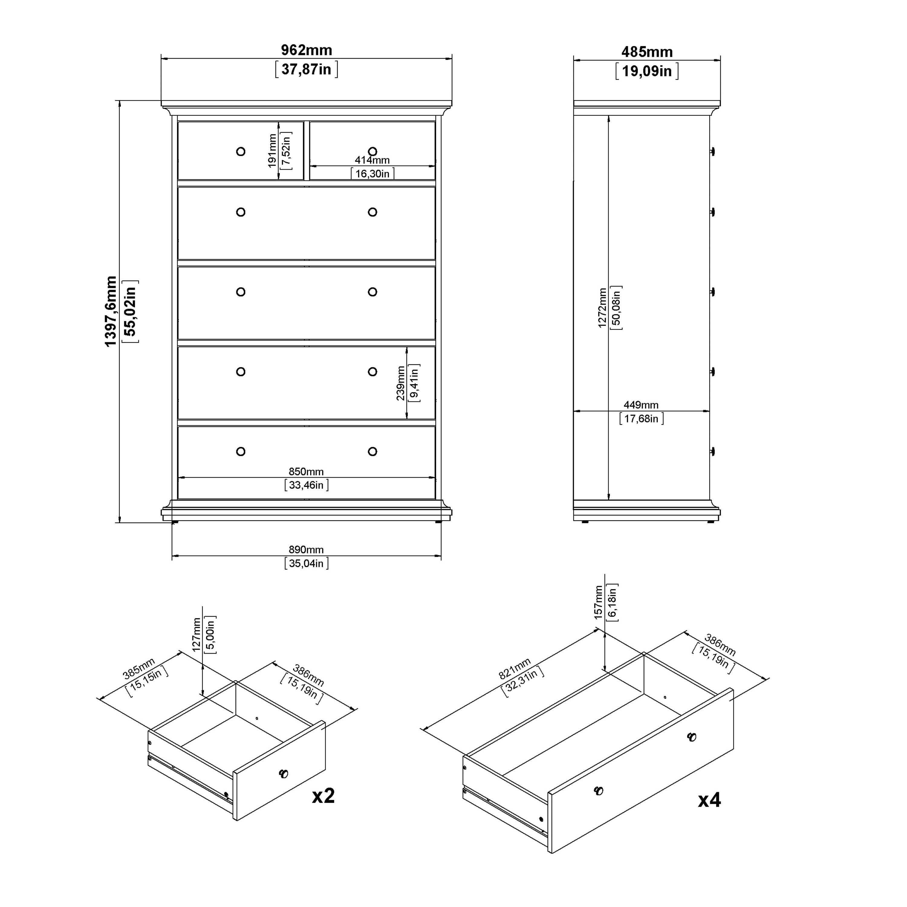 Paris Chest of 6 Drawers in White