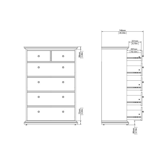 Paris Chest of 6 Drawers in Matt Grey