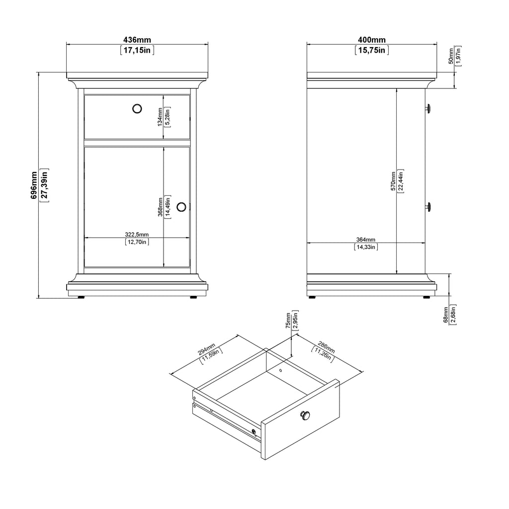 Paris Nightstand 1 Door + 1 Drawer in Matt Grey