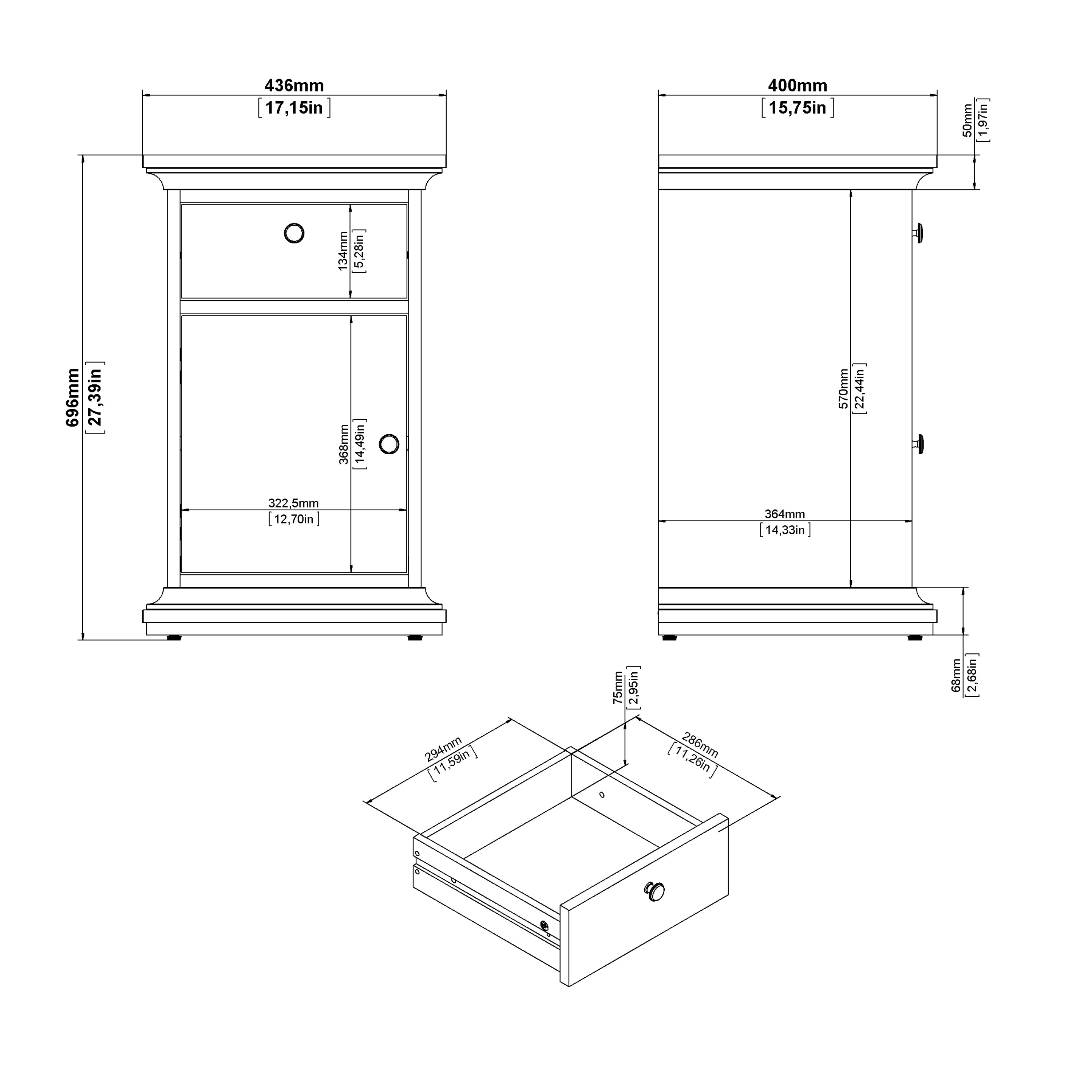 Paris Nightstand 1 Door + 1 Drawer in Matt Grey
