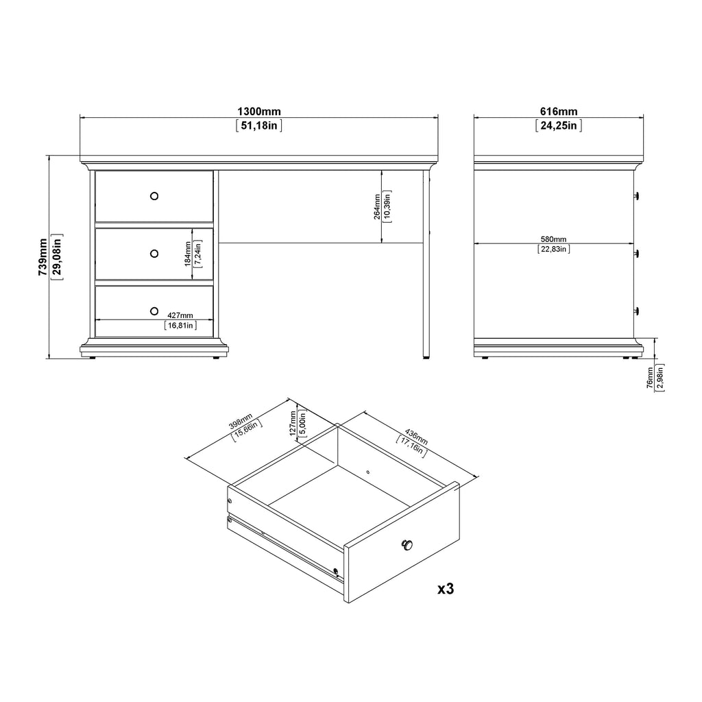 Paris Desk in Matt Grey