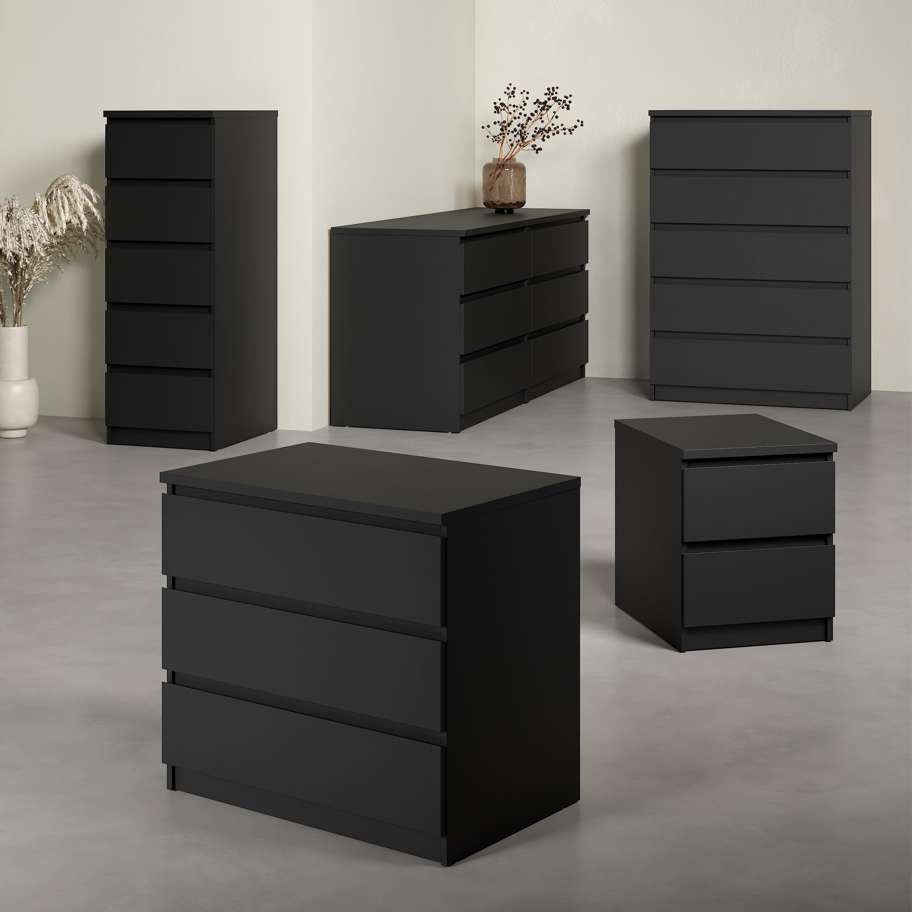 Naia Chest of 3 Drawers in Black Matt