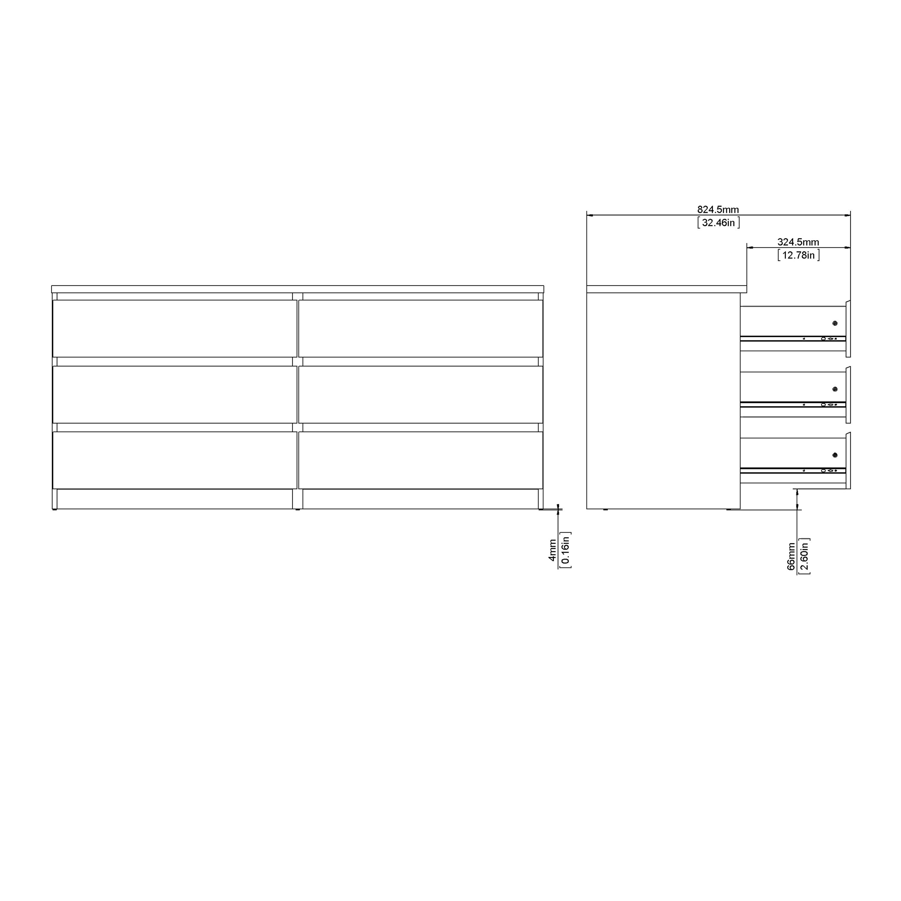 Naia Wide Chest of 6 Drawers (3+3) in White
