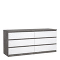 Naia Wide Chest of 6 Drawers (3+3) in Concrete and White High Gloss