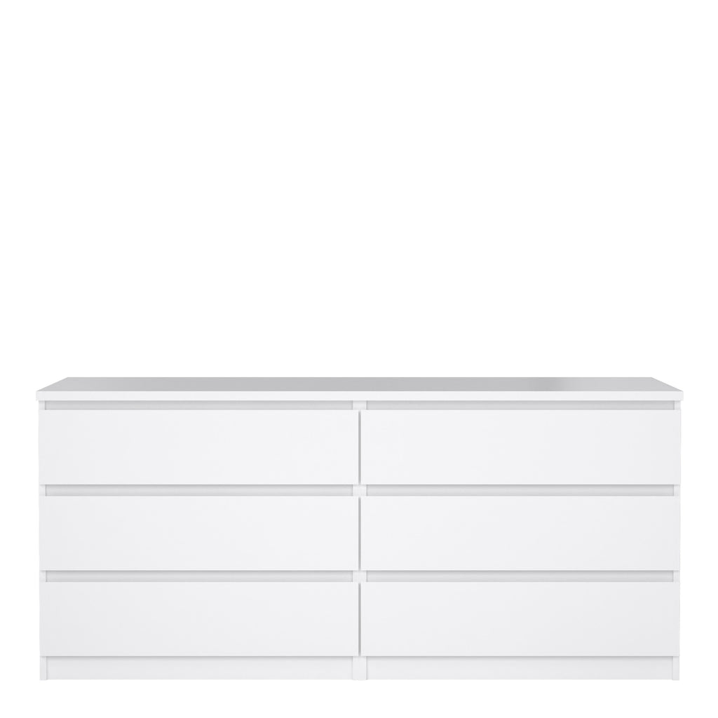 Naia Wide Chest of 6 Drawers (3+3) in White High Gloss