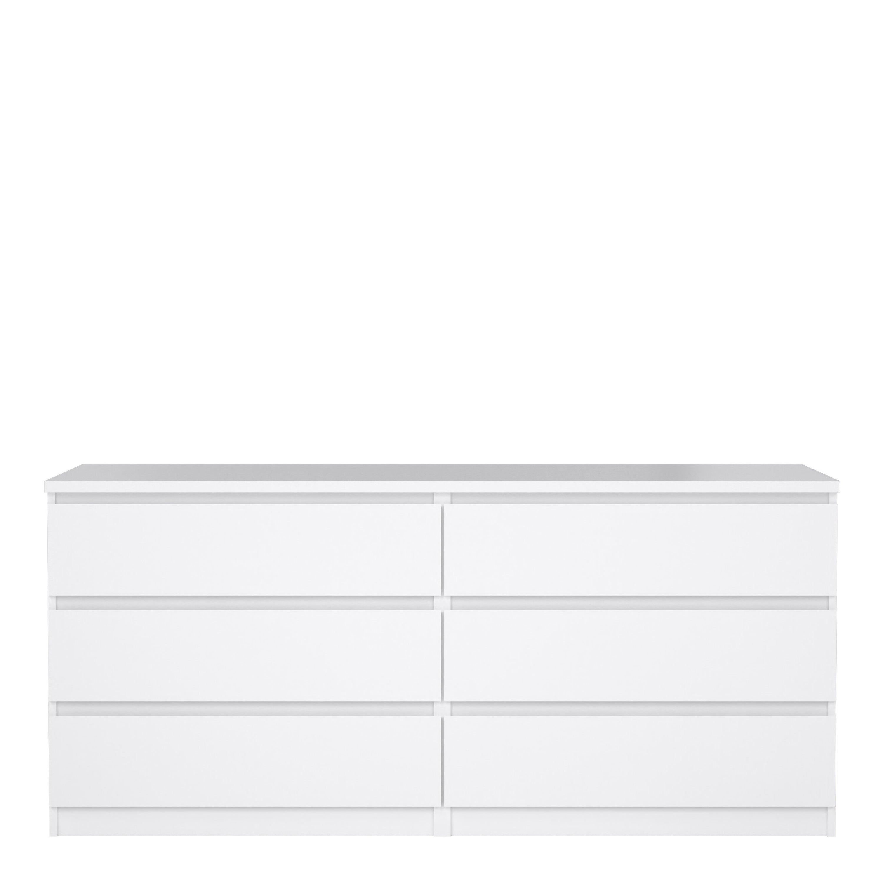 Naia Wide Chest of 6 Drawers (3+3) in White High Gloss