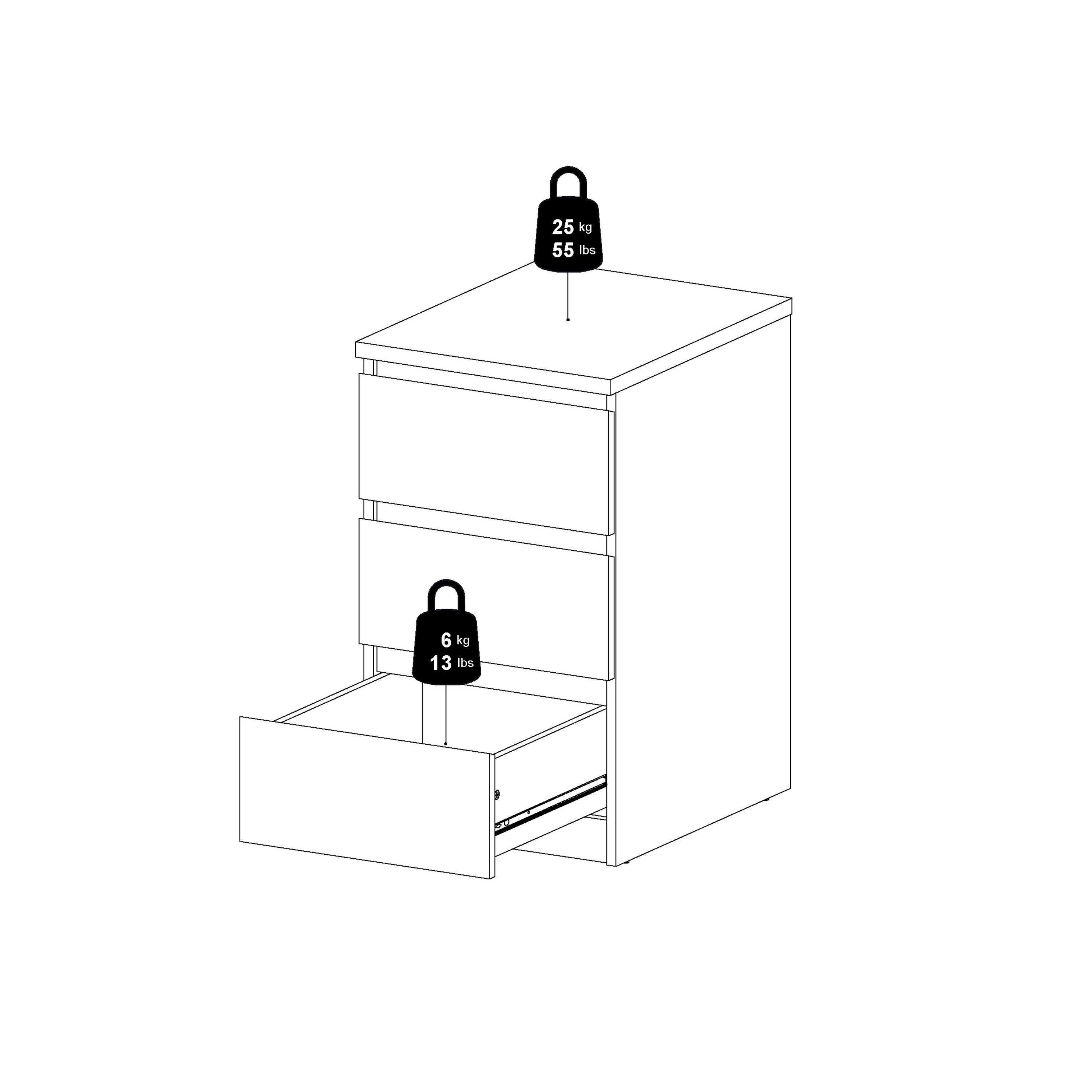 Naia Bedside 3 Drawers in White High Gloss