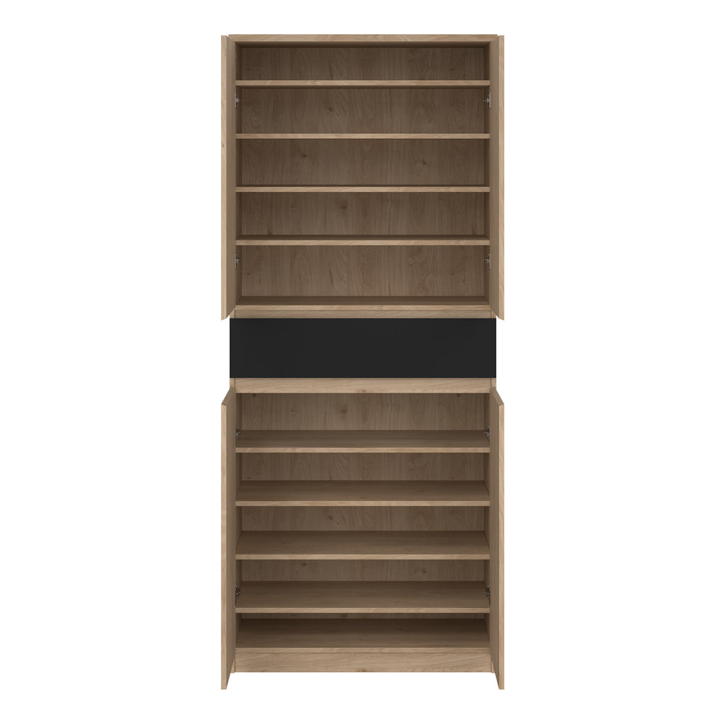 Naia Shoe Cabinet with 4 Doors 1 Drawer in Jackson Hickory Oak and Black