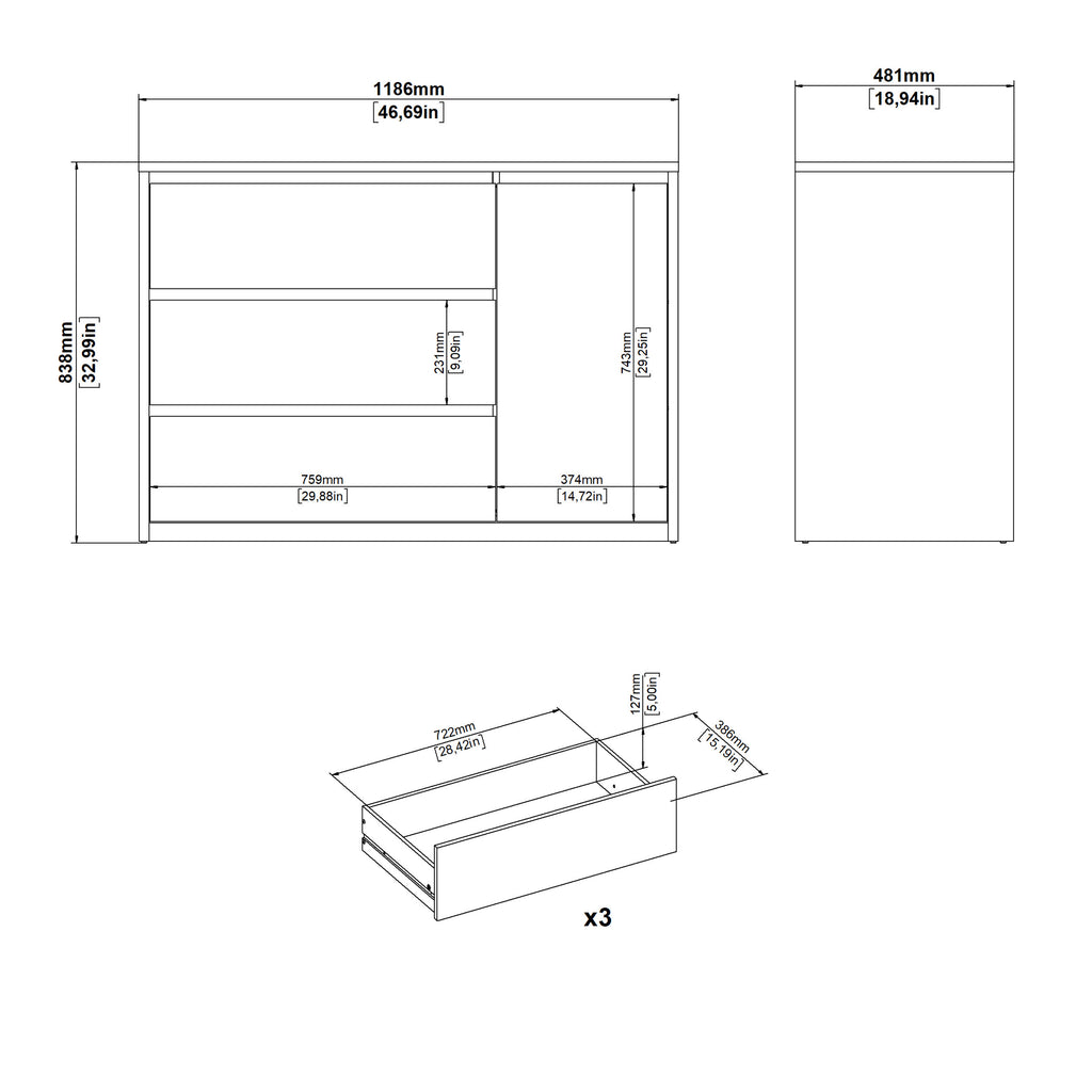 Next Sideboard with 1 door and 3 drawers Jackson Hickory White high gloss