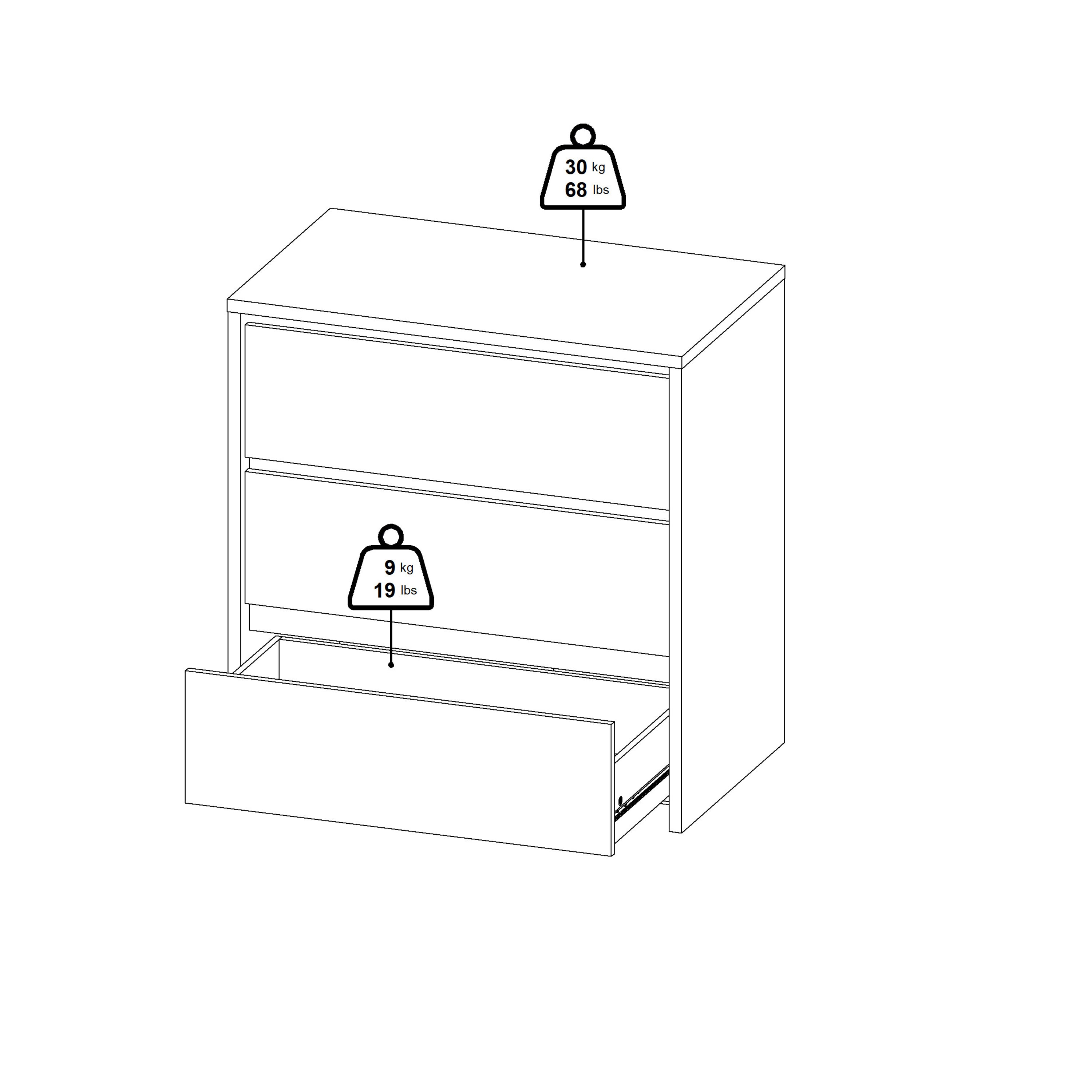 Next Chest 3 drawers Jackson Hickory White high gloss