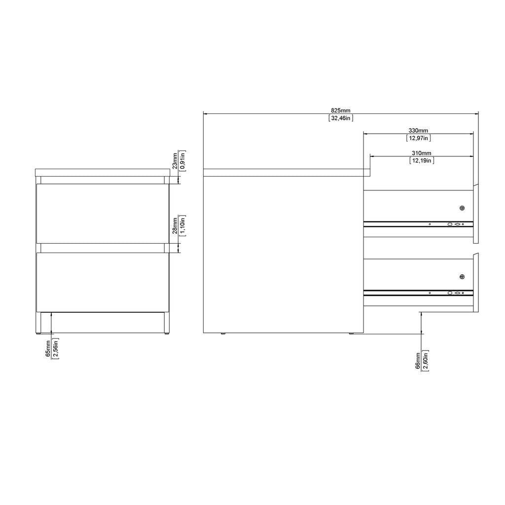 Naia Bedside 2 drawers in Jackson Hickory