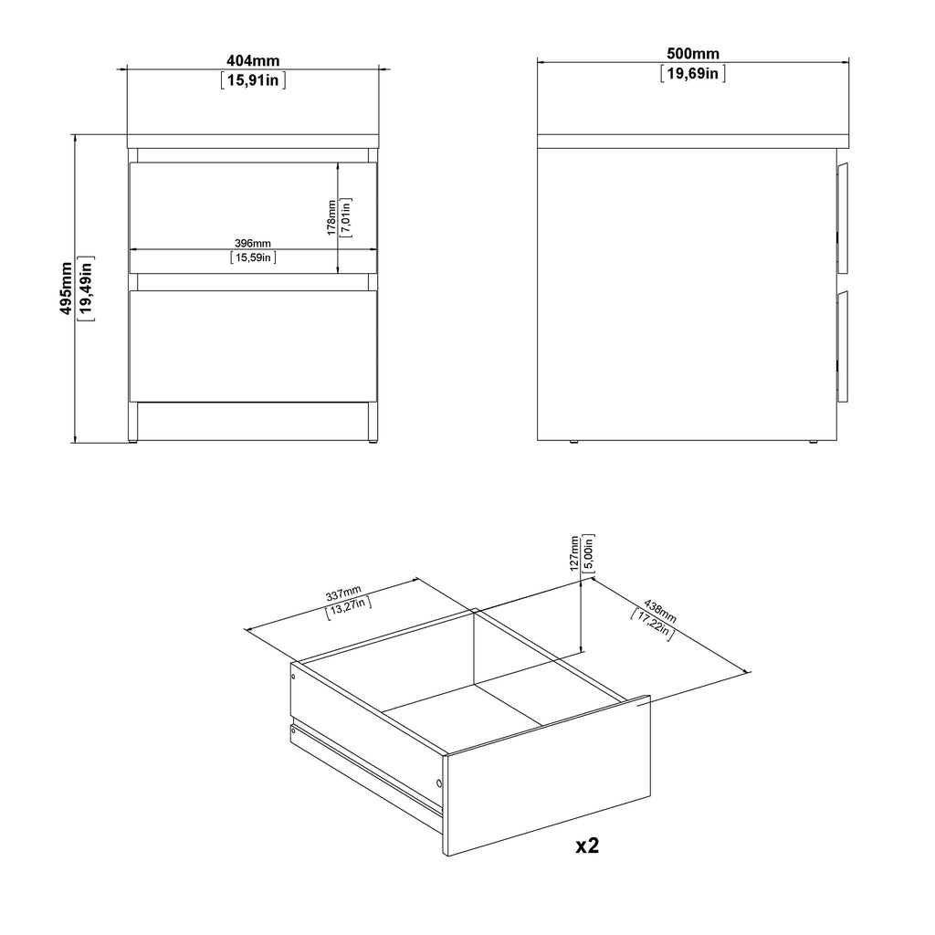 Naia Bedside 2 drawers in Cashmere Jackson Hickory