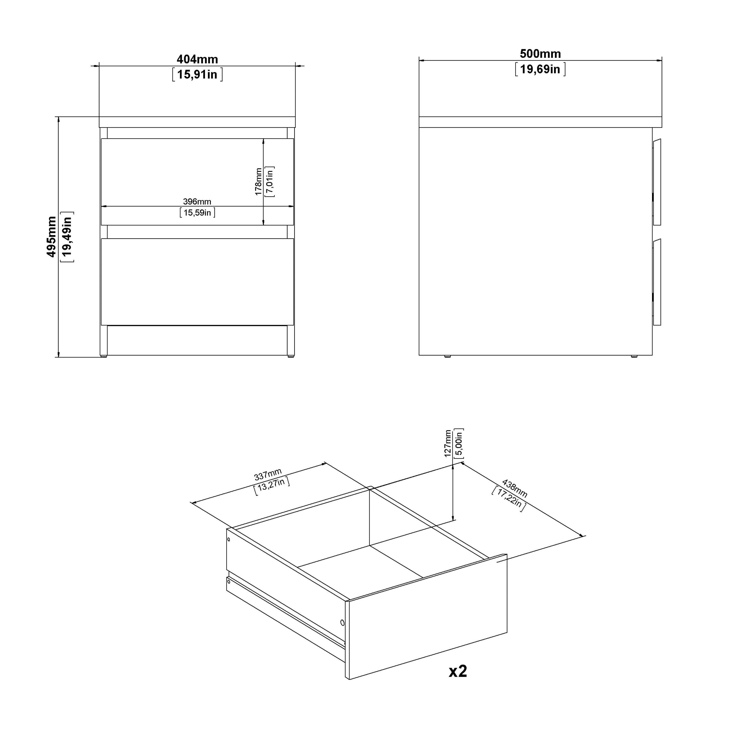 Naia Bedside 2 Drawers in Cashmere
