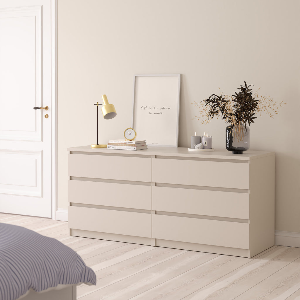 Naia Wide Chest of 6 Drawers (3+3) in Cashmere