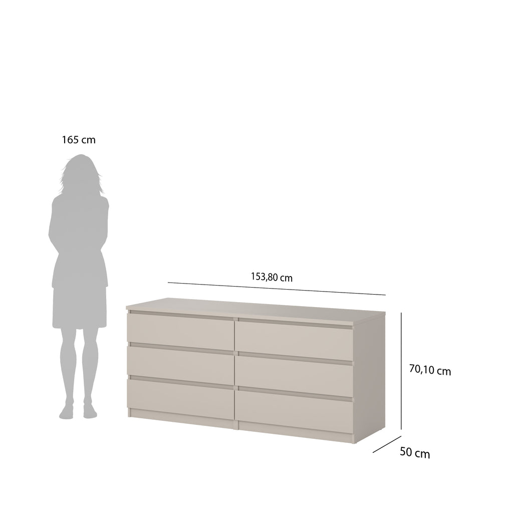 Naia Wide Chest of 6 Drawers (3+3) in Cashmere