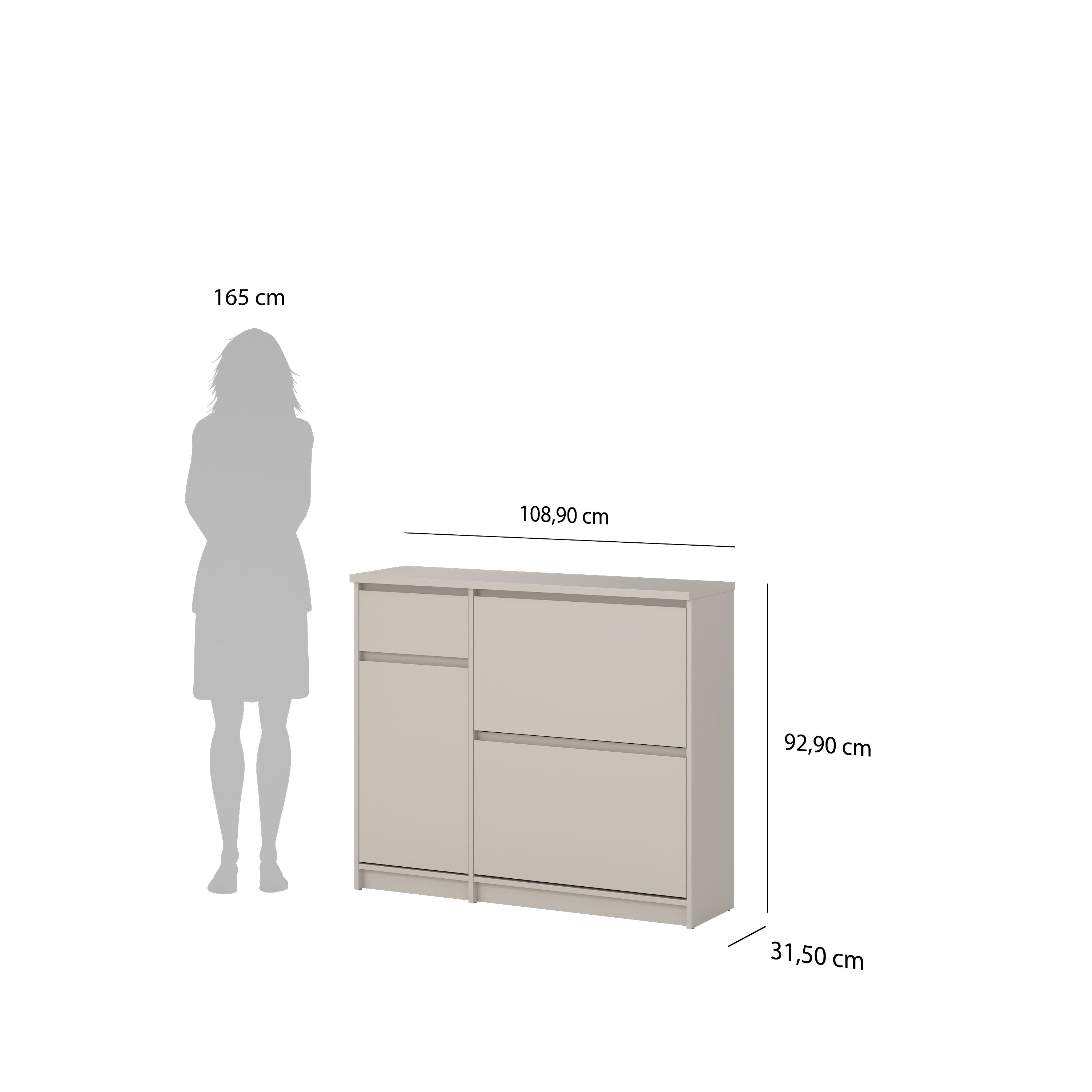 Naia Shoe cabinet 2 Tilting Doors 1 Door + 1 Drawer in Cashmere