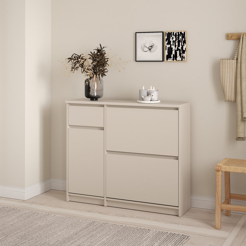 Naia Shoe cabinet 2 Tilting Doors 1 Door + 1 Drawer in Cashmere