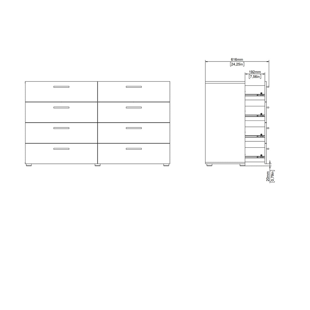 Pepe Wide Chest of 8 Drawers (4+4) in White