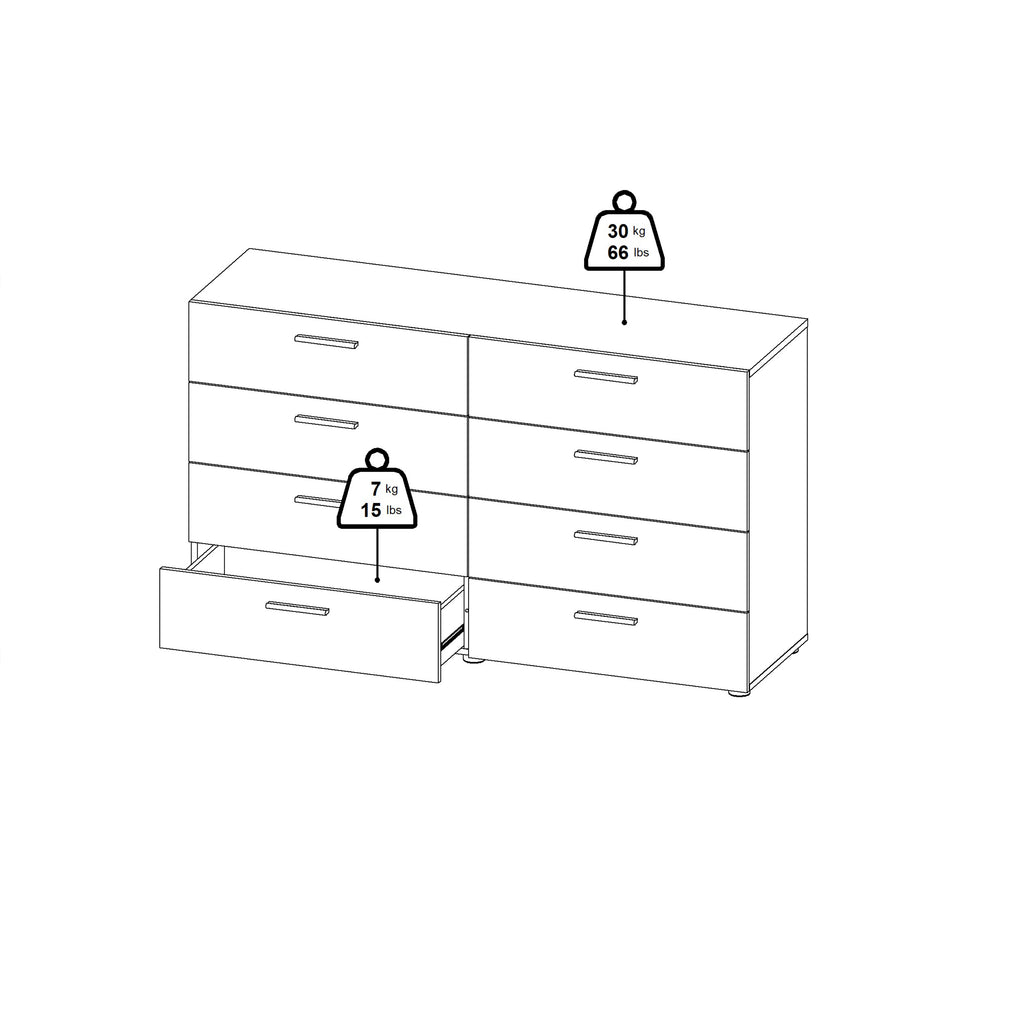 Pepe Wide Chest of 8 Drawers (4+4) in White