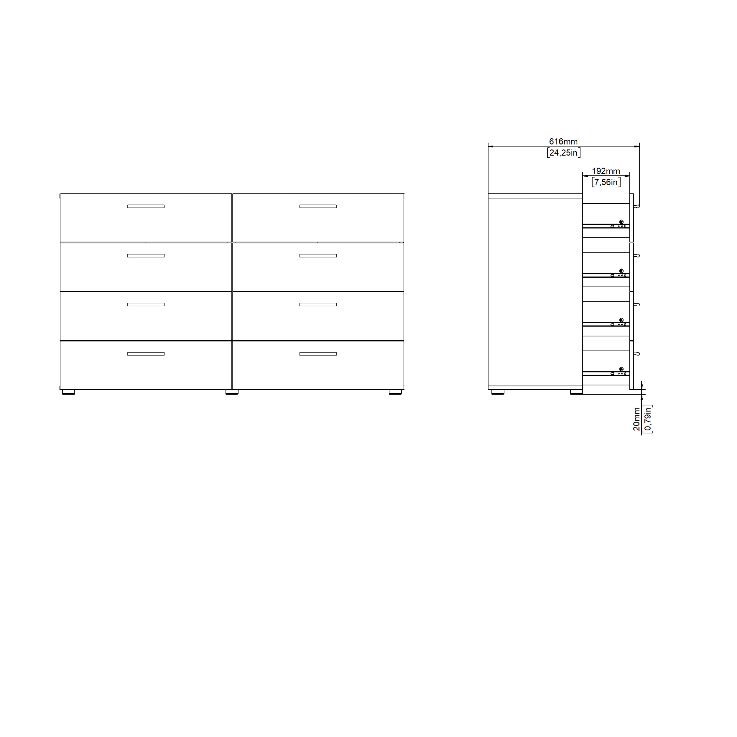 Pepe Wide Chest of 8 Drawers (4+4) in Walnut