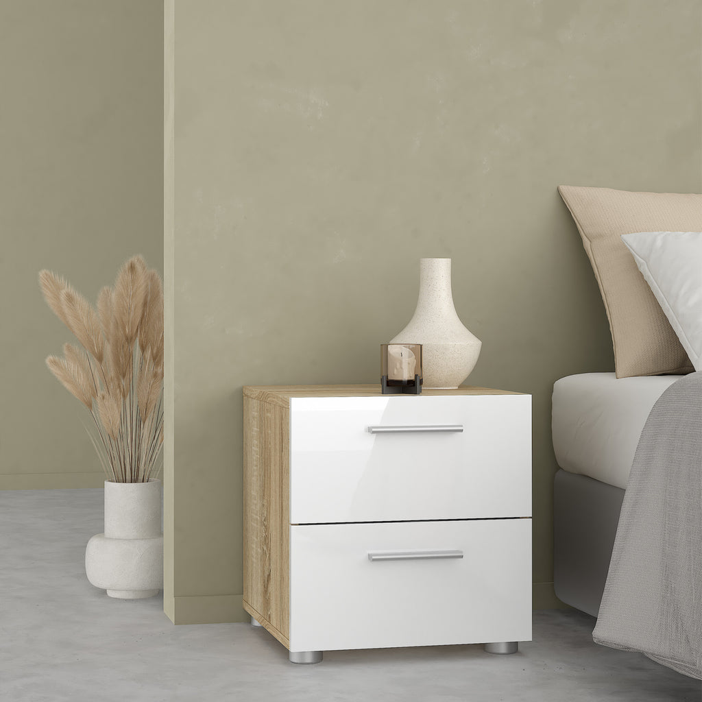 Pepe Bedside 2 Drawers in Oak structure/White High Gloss