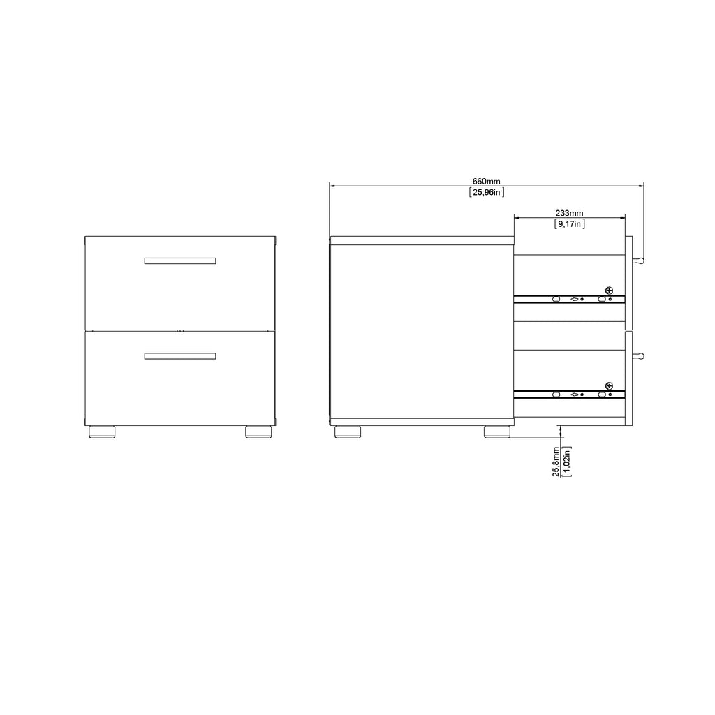 Pepe Bedside 2 Drawers in Oak structure/White High Gloss