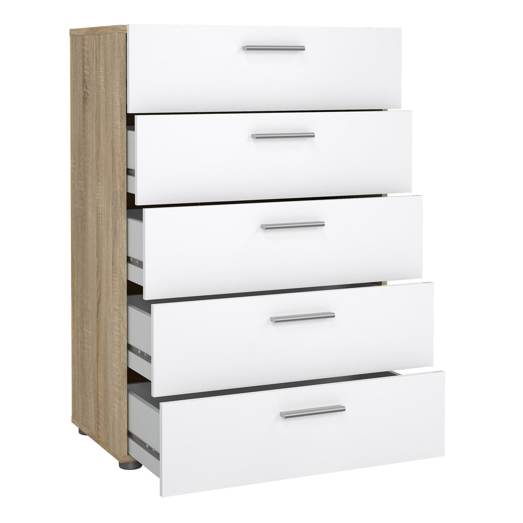 Pepe Chest of 5 Drawers in Oak with White High Gloss
