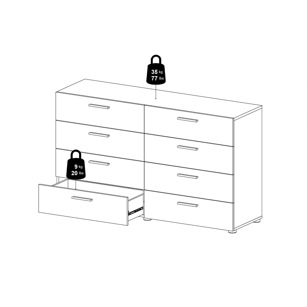 Pepe Wide Chest of 8 Drawers (4+4) in Oak structure/White High Gloss