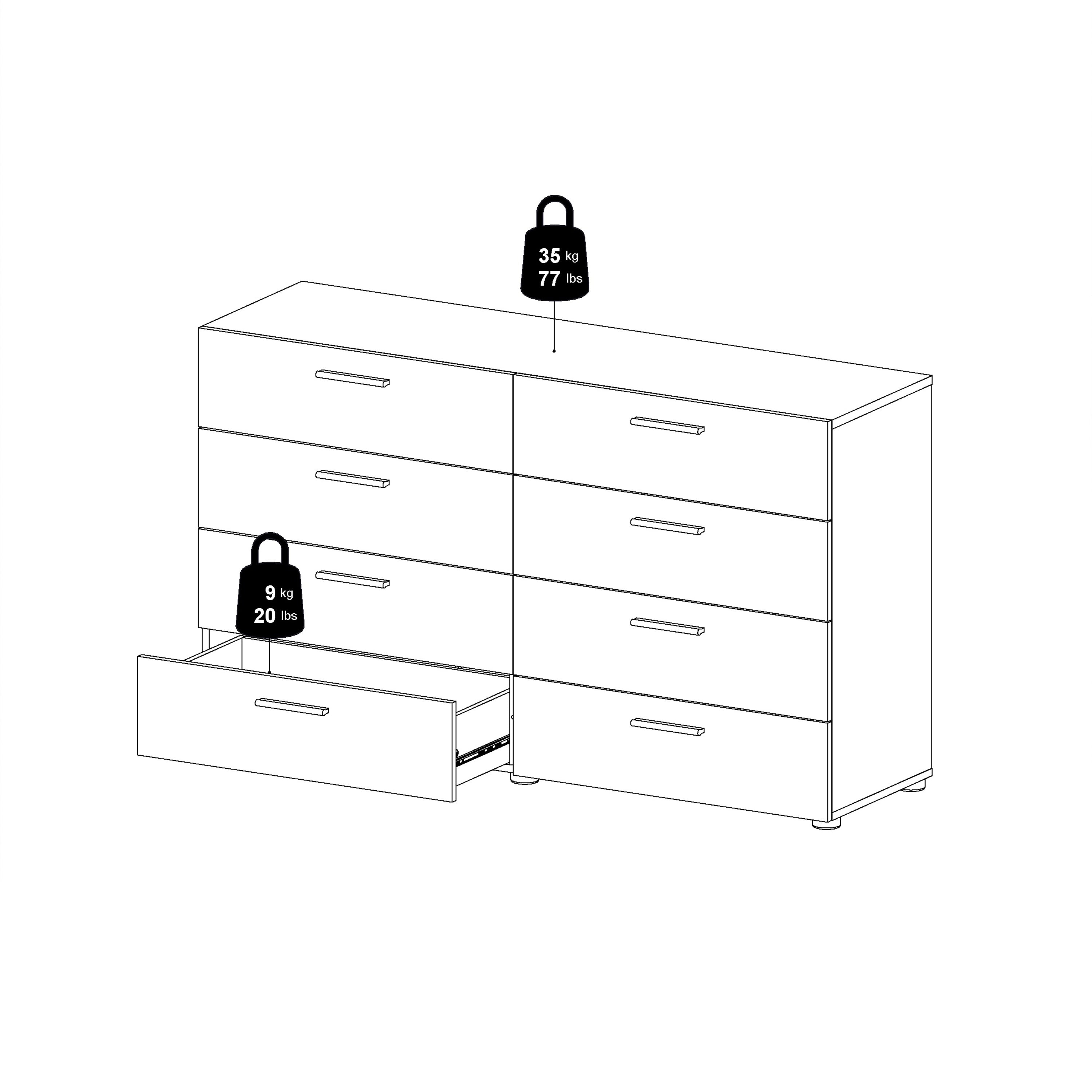 Pepe Wide Chest of 8 Drawers (4+4) in Oak structure/White High Gloss