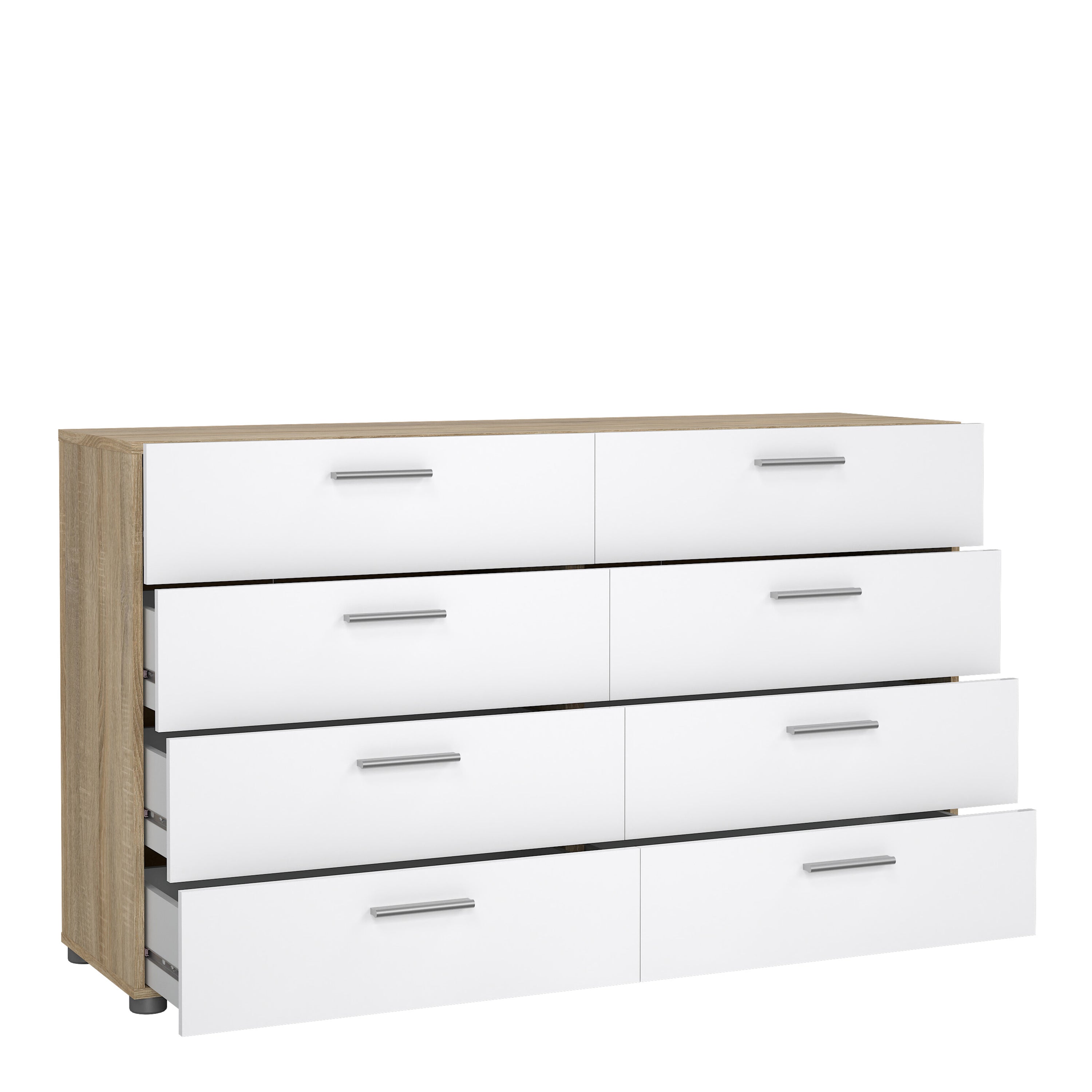 Pepe Wide Chest of 8 Drawers (4+4) in Oak structure/White High Gloss