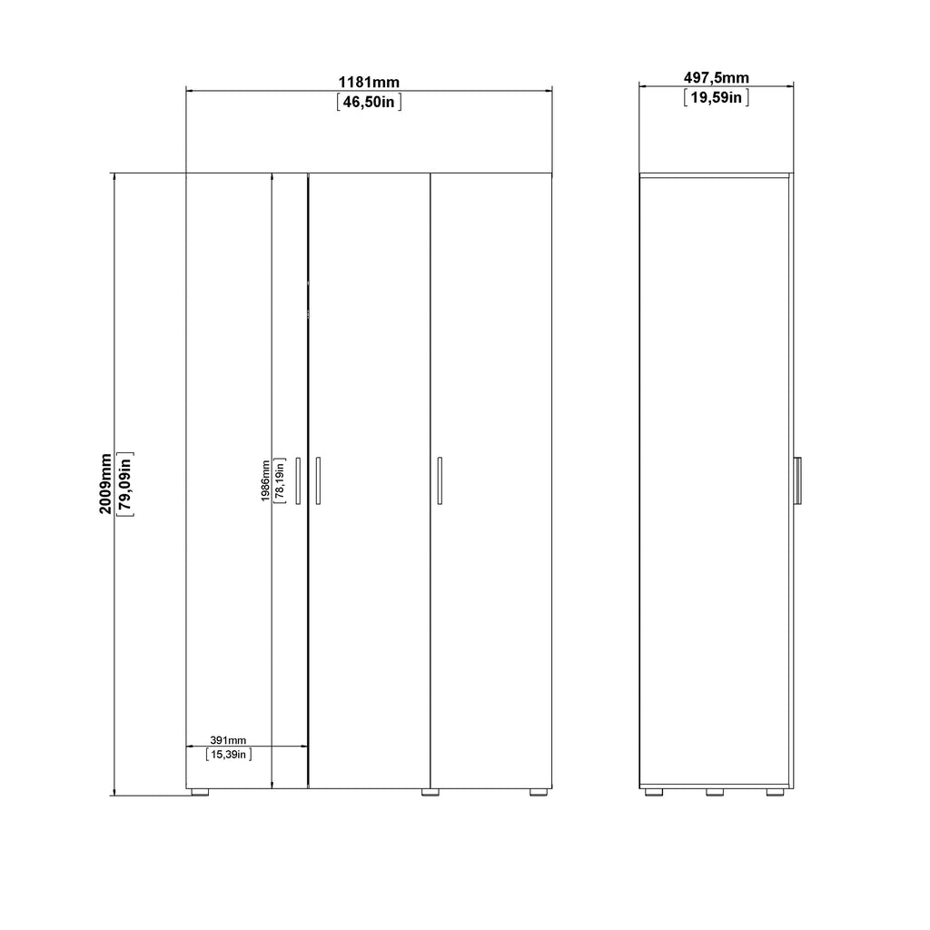 Pepe Wardrobe with 3 Doors in Black