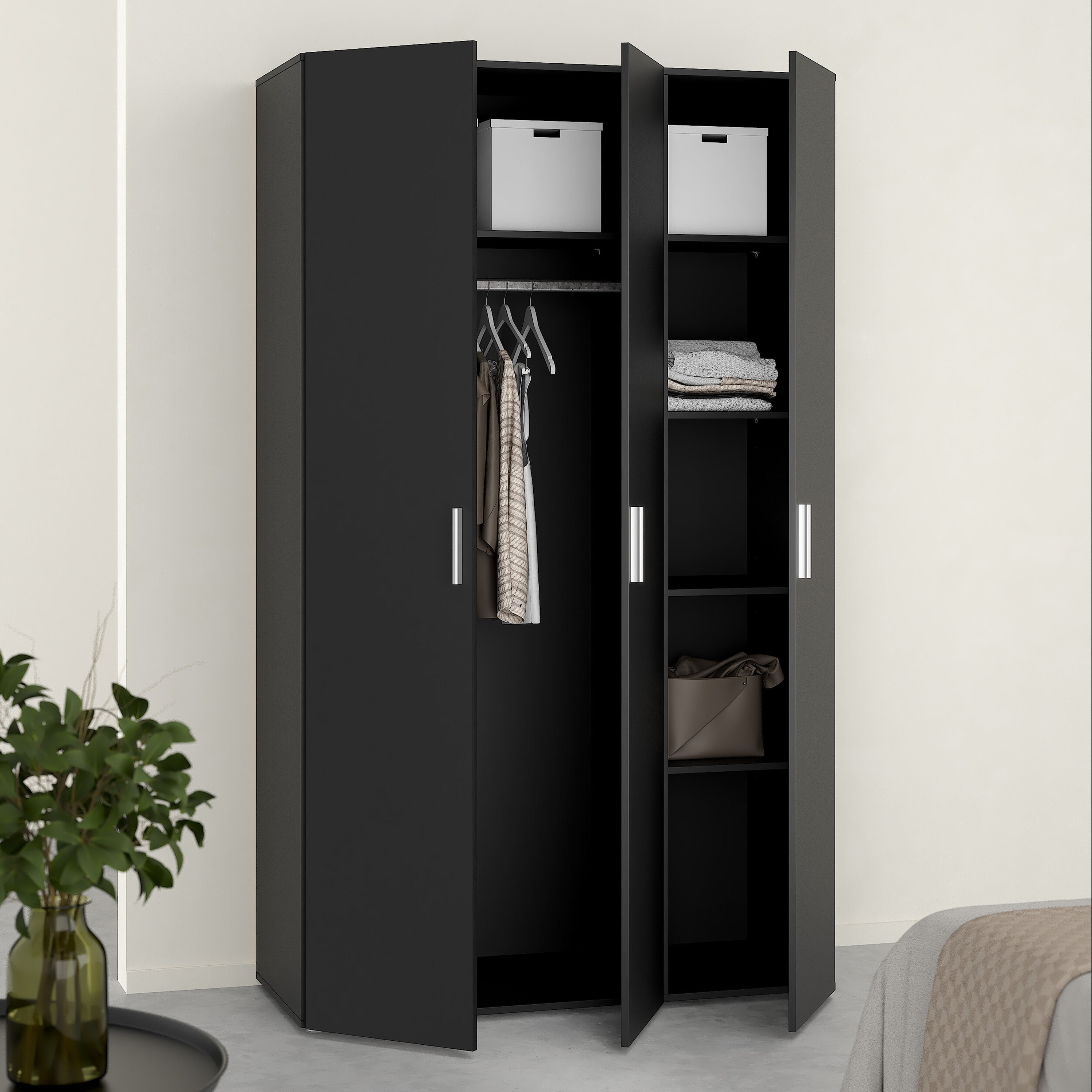 Pepe Wardrobe with 3 Doors in Black