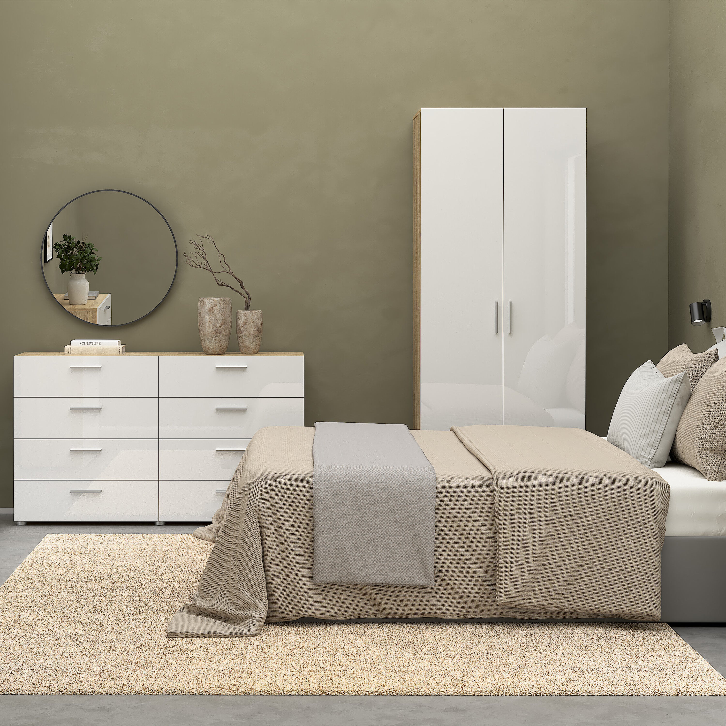 Pepe Wardrobe with 2 Doors in Oak with White High Gloss