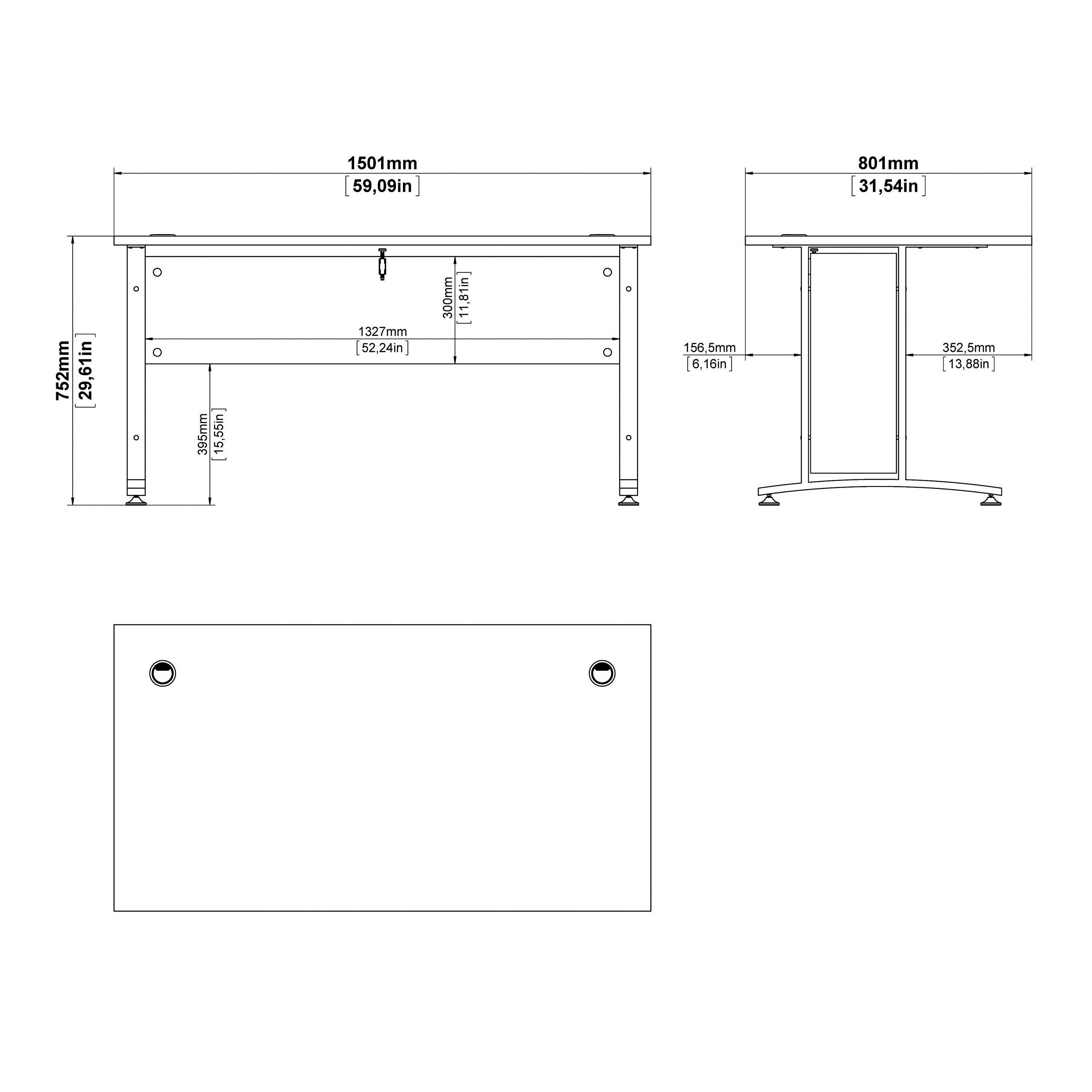 Prima Desk 150cm in Oak with White Legs