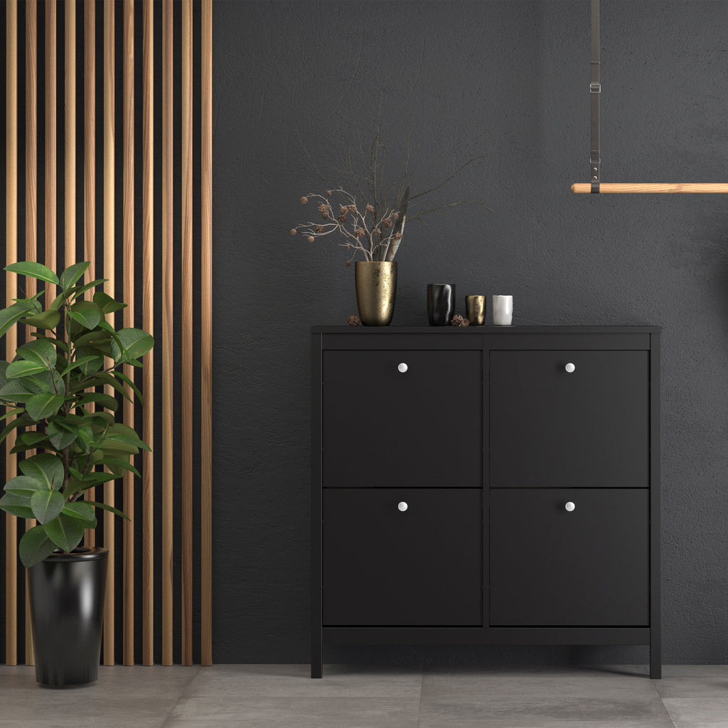 Madrid Shoe Cabinet 4 Flip Down Doors in Matt Black