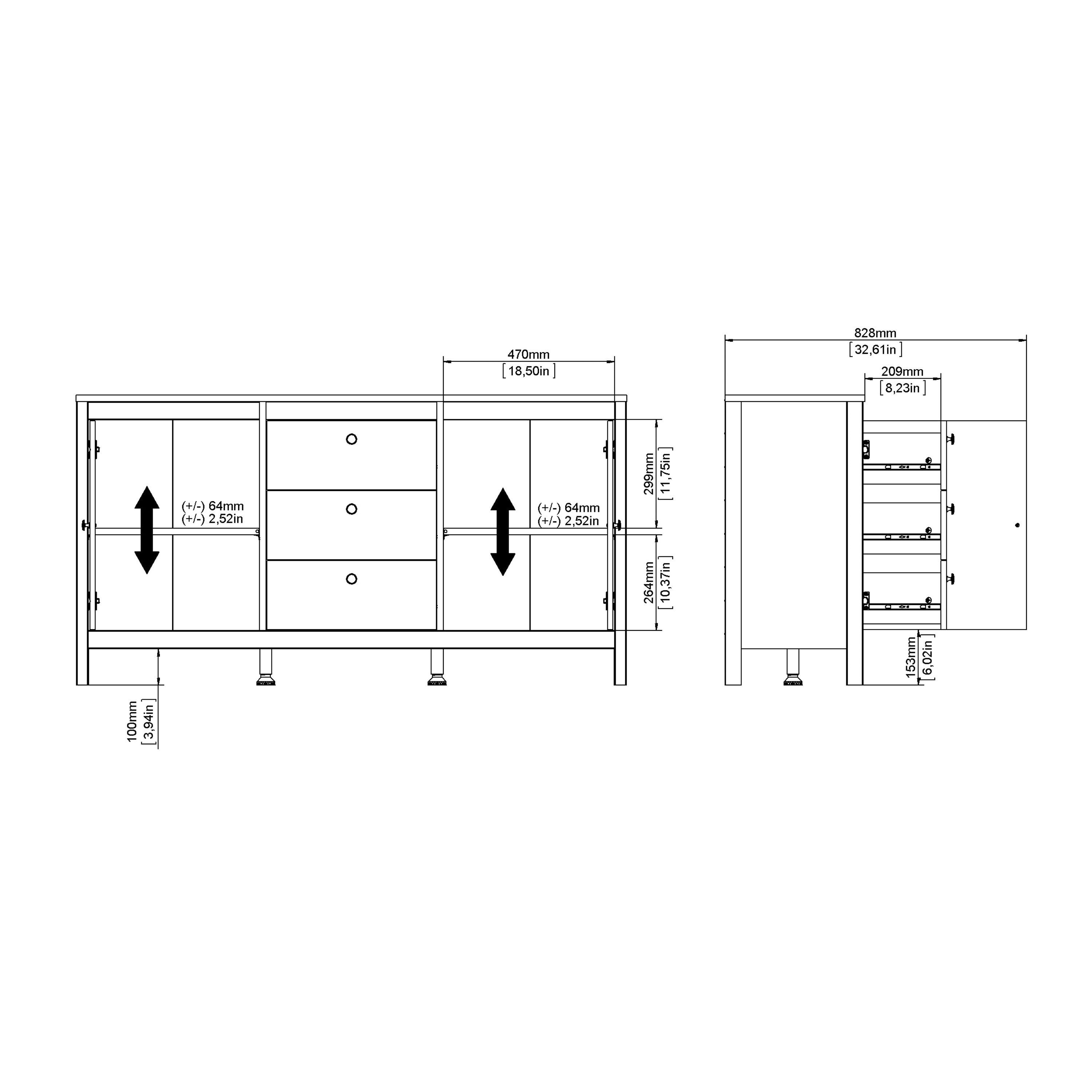 Madrid Sideboard 2 Doors + 3 Drawers in Jackson Hickory Oak