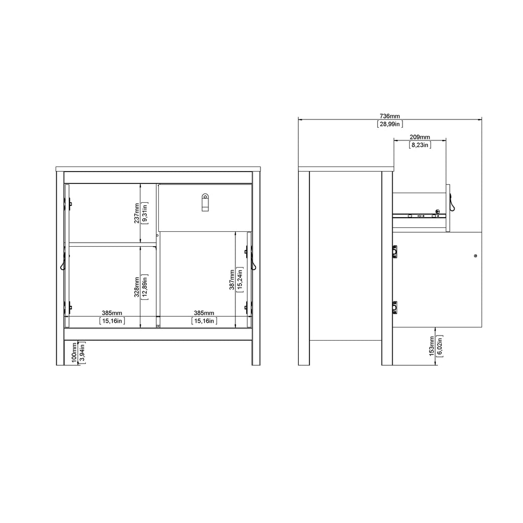 Madrid Sideboard 2 Doors 1 Drawer in White