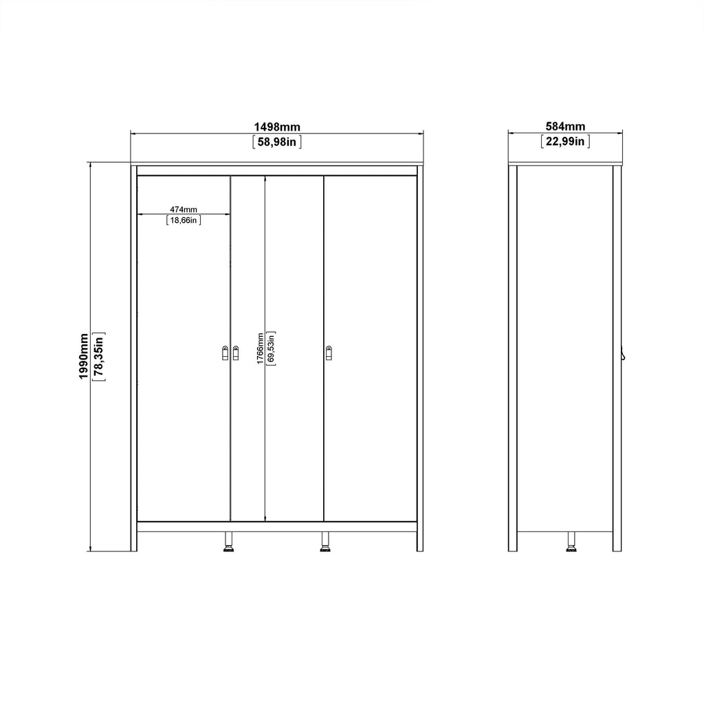 Madrid Package - Bedside Table 2 Drawers + Chest 5 Drawers + 3 Door Wardrobe in Jackson Hickory Oak