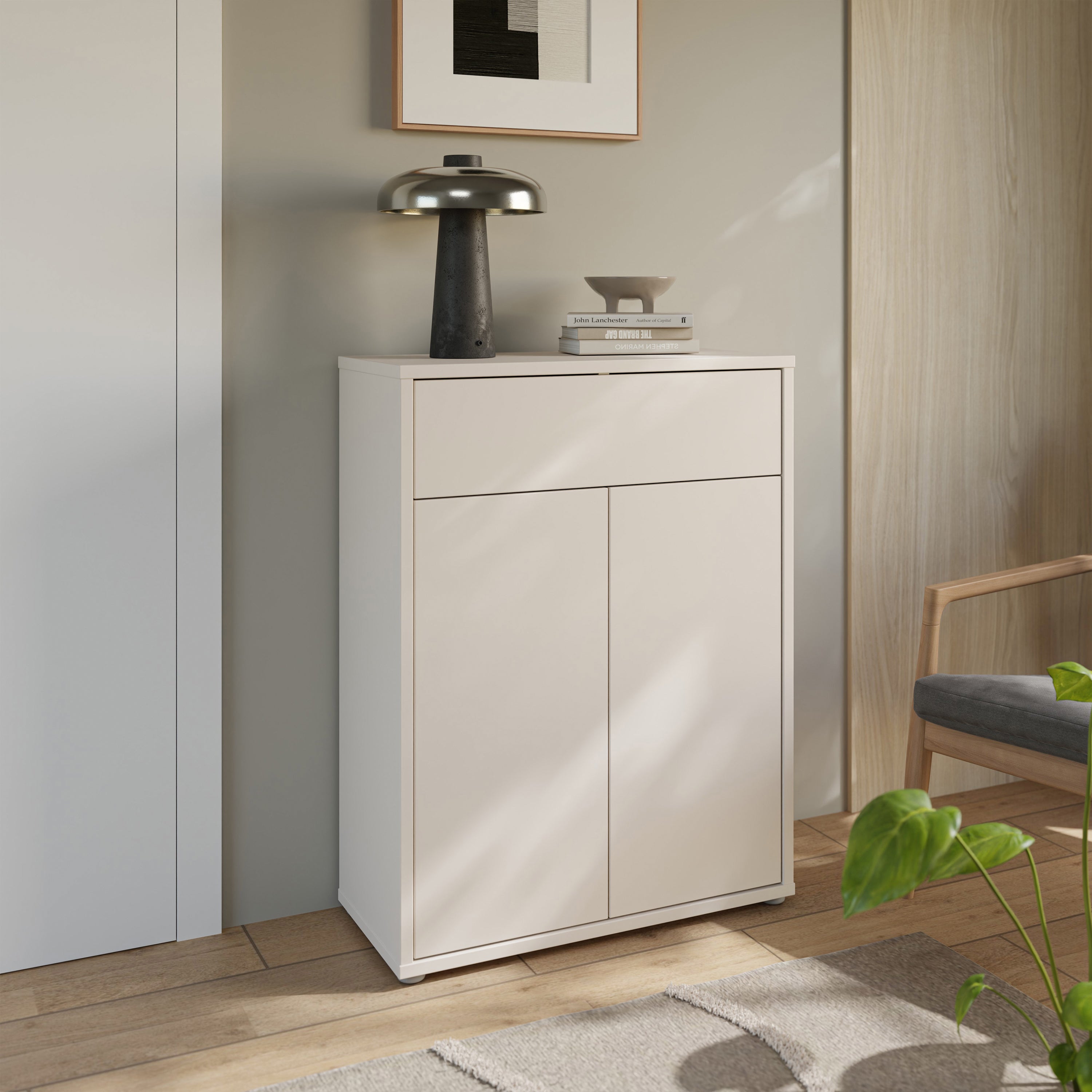 Alice Springs Shoe Cabinet with 2 Doors Push-to-Open & 1 Drawer Push-to-Open in Sand