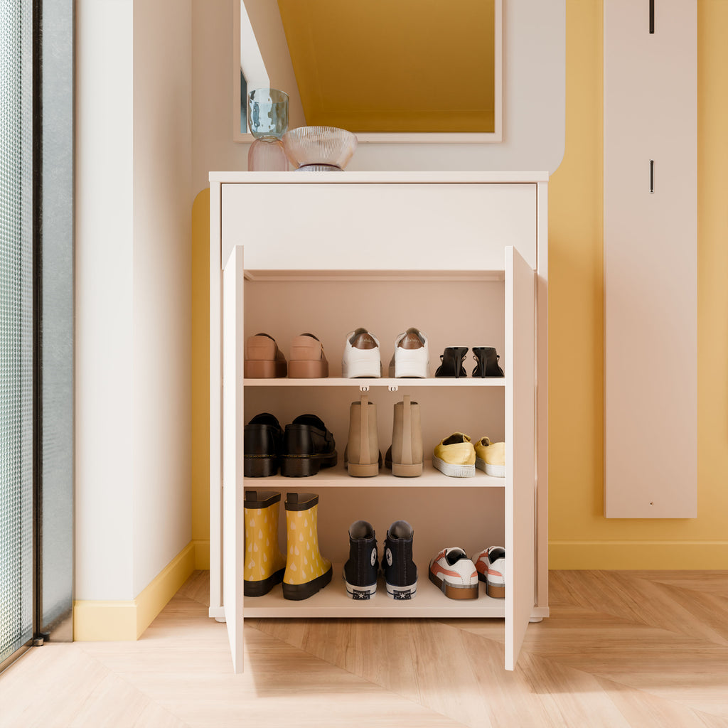 Alice Springs Compact Shoe Cabinet with 2 Doors Push-to-Open & 1 Drawer Push-to-Open in Sand