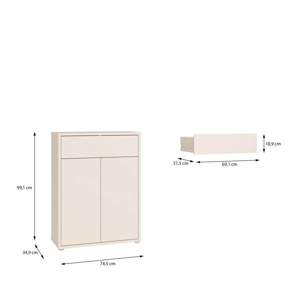 Alice Springs Compact Shoe Cabinet with 2 Doors Push-to-Open & 1 Drawer Push-to-Open in Sand