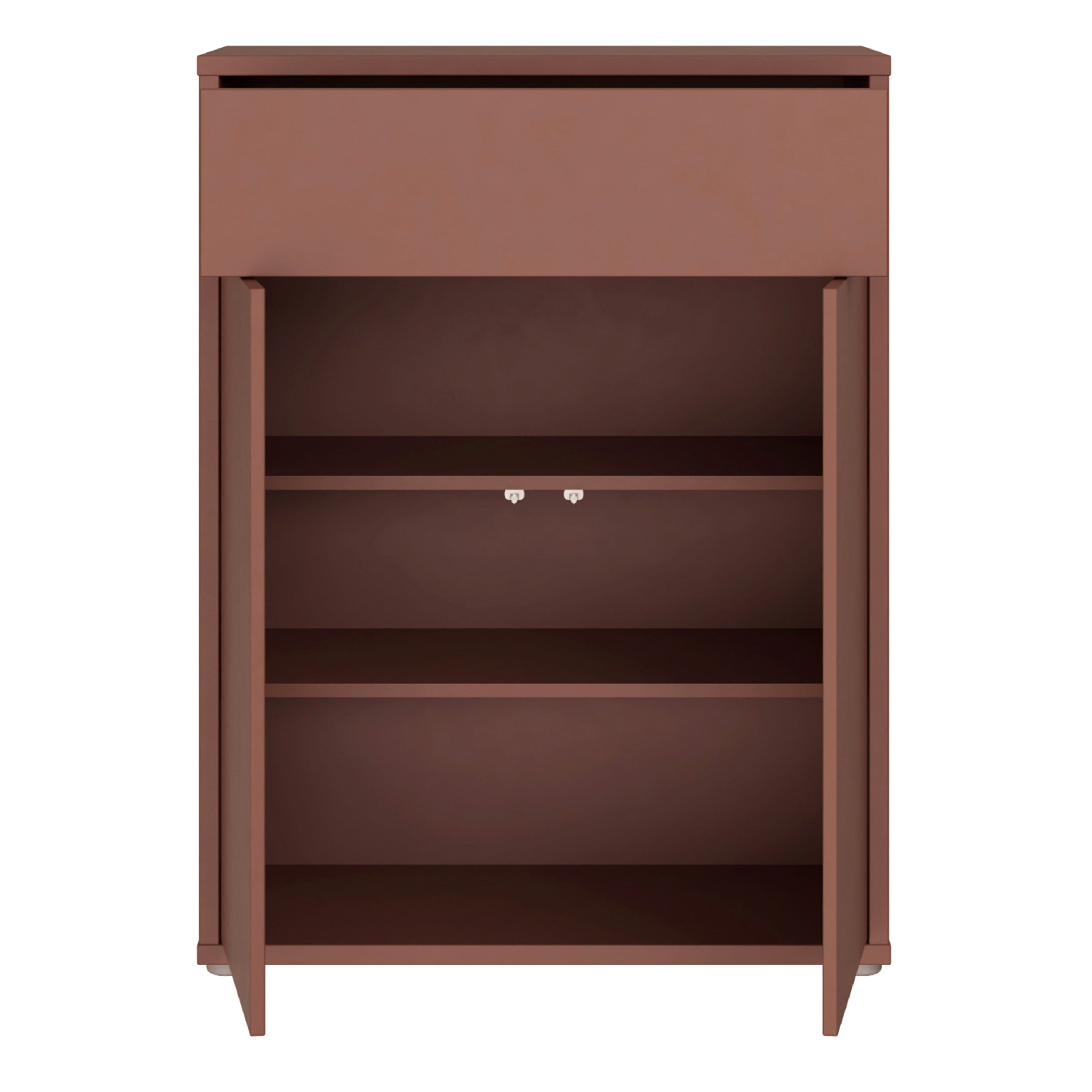 Alice Springs Compact Shoe Cabinet with 2 Doors Push-to-Open & 1 Drawer Push-to-Open in Terracotta