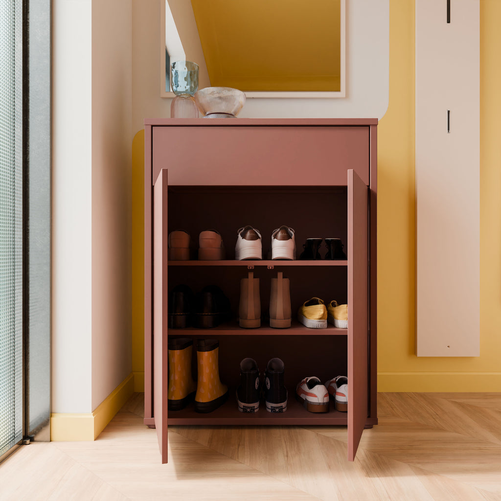 Alice Springs Compact Shoe Cabinet with 2 Doors Push-to-Open & 1 Drawer Push-to-Open in Terracotta