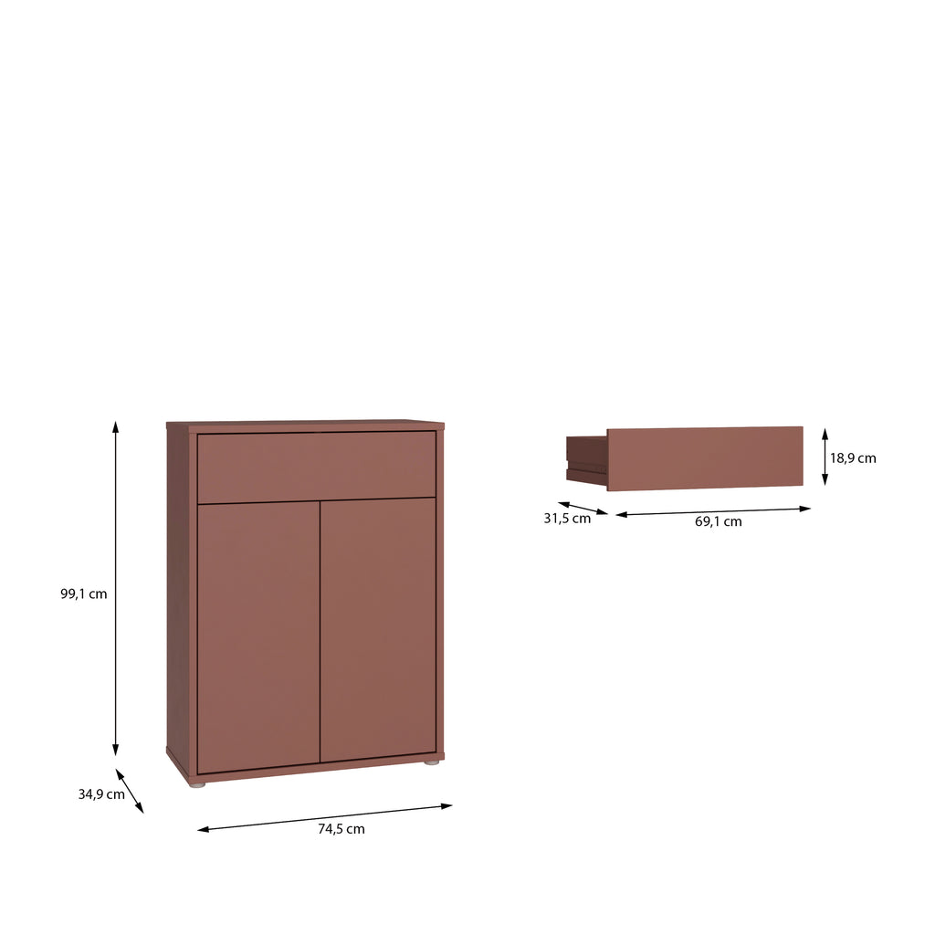 Alice Springs Compact Shoe Cabinet with 2 Doors Push-to-Open & 1 Drawer Push-to-Open in Terracotta